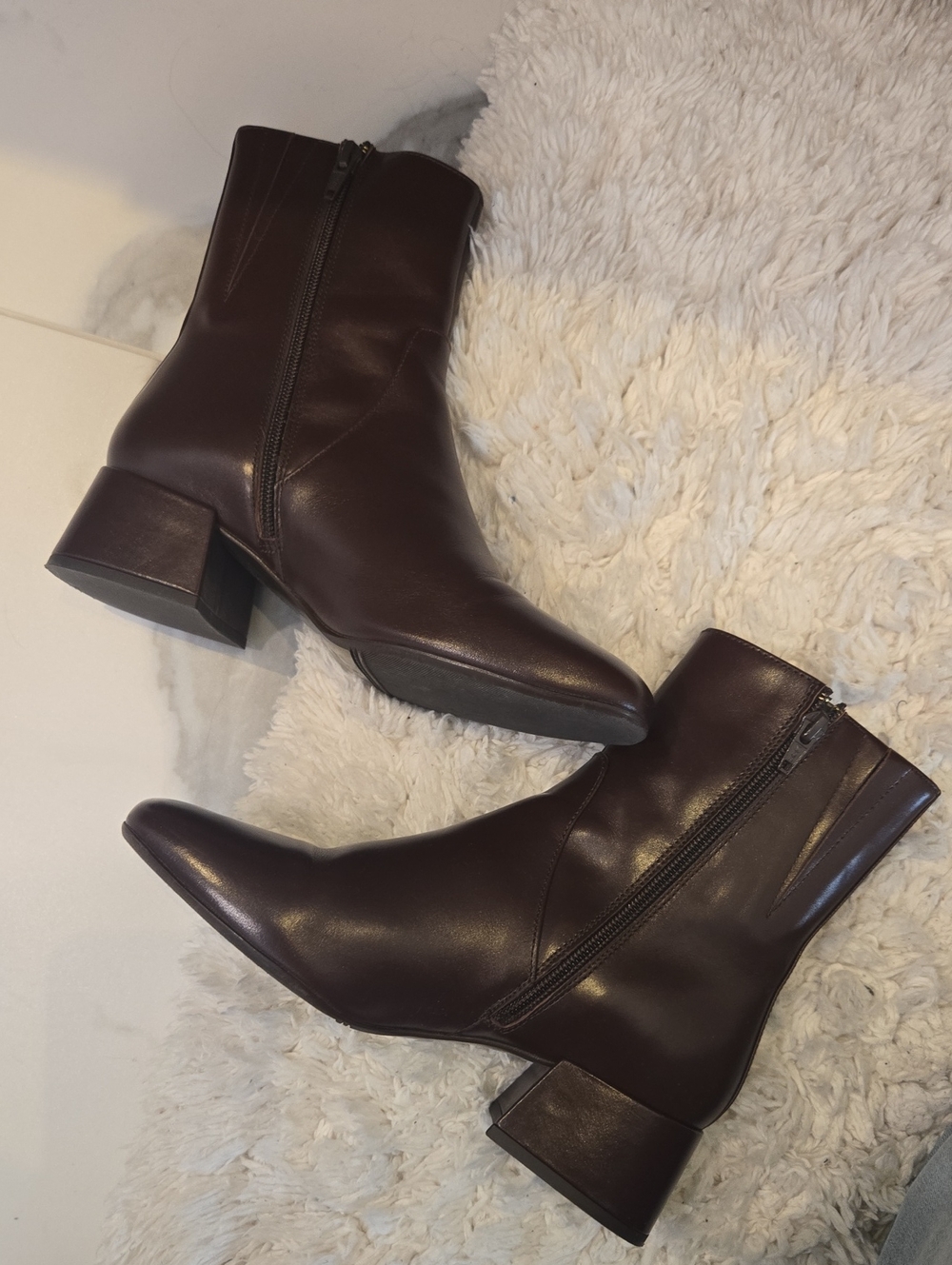 Sezane Paulette Women's Brown Leather Block Heel Ankle Boots, Size 7, GUC, Chic - Picture 7 of 9
